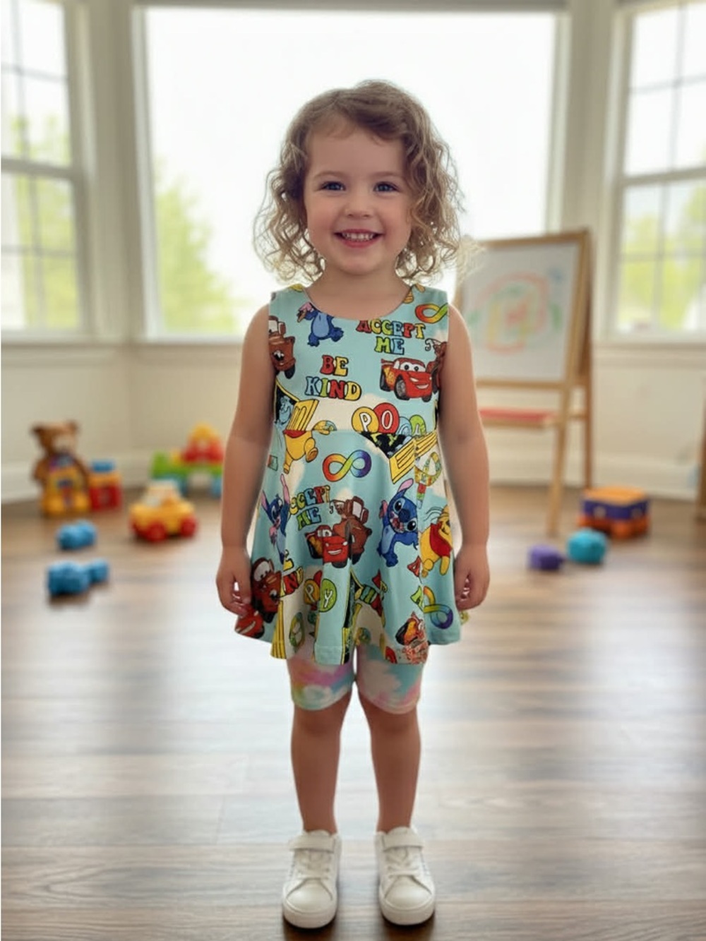 BAMBOO Light Blue Cartoon Print Girls Dress